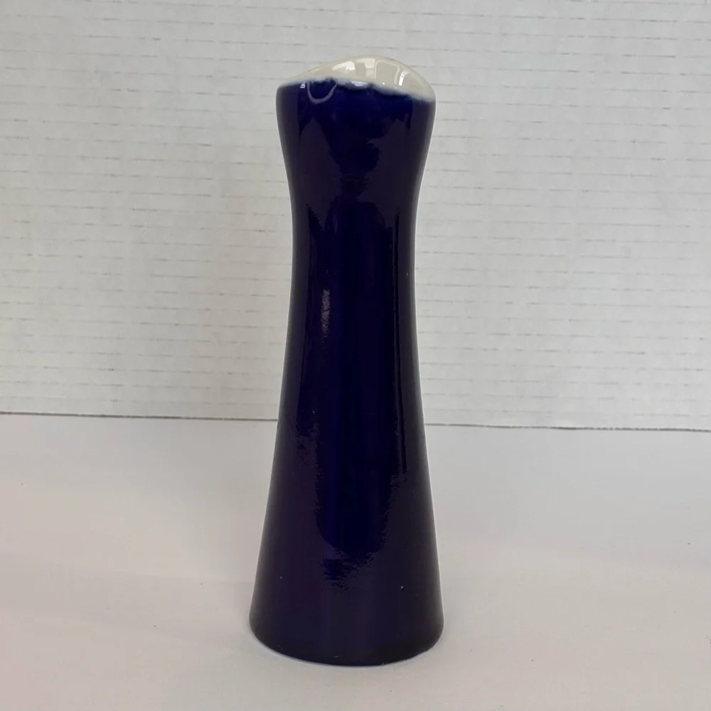 Vtg H F Coors China Restaurant Ware 250 Bud Vase Navy Blue & White 6.5” USA